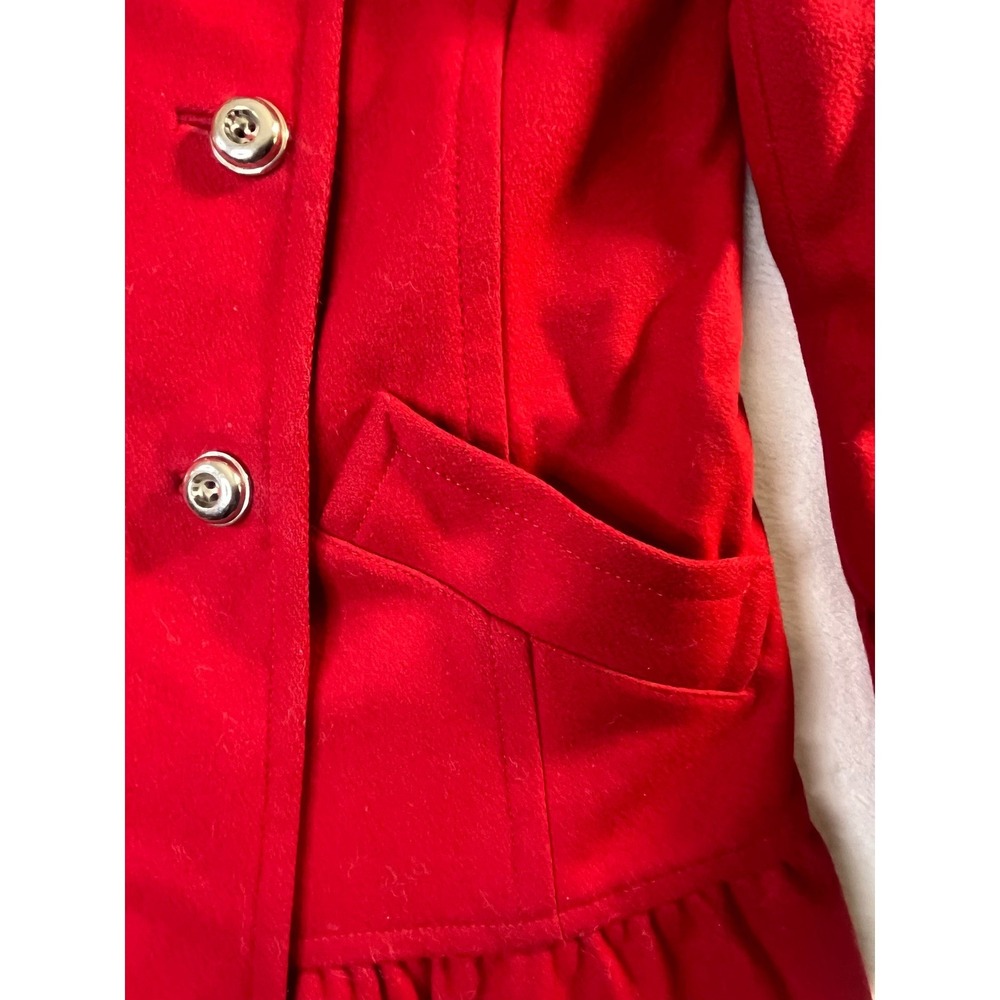 Juicy Couture Red Wool Blend Coat Womens XS Double Breasted Ruffle Hem - Picture 9 of 16